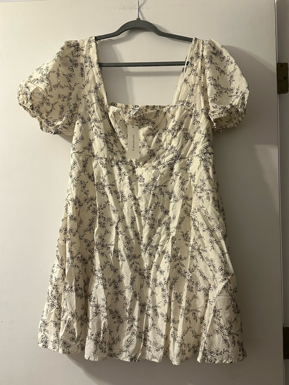 Francescas Mini Dress Womens XL White Floral Print Puff Sleeve NWT Cute